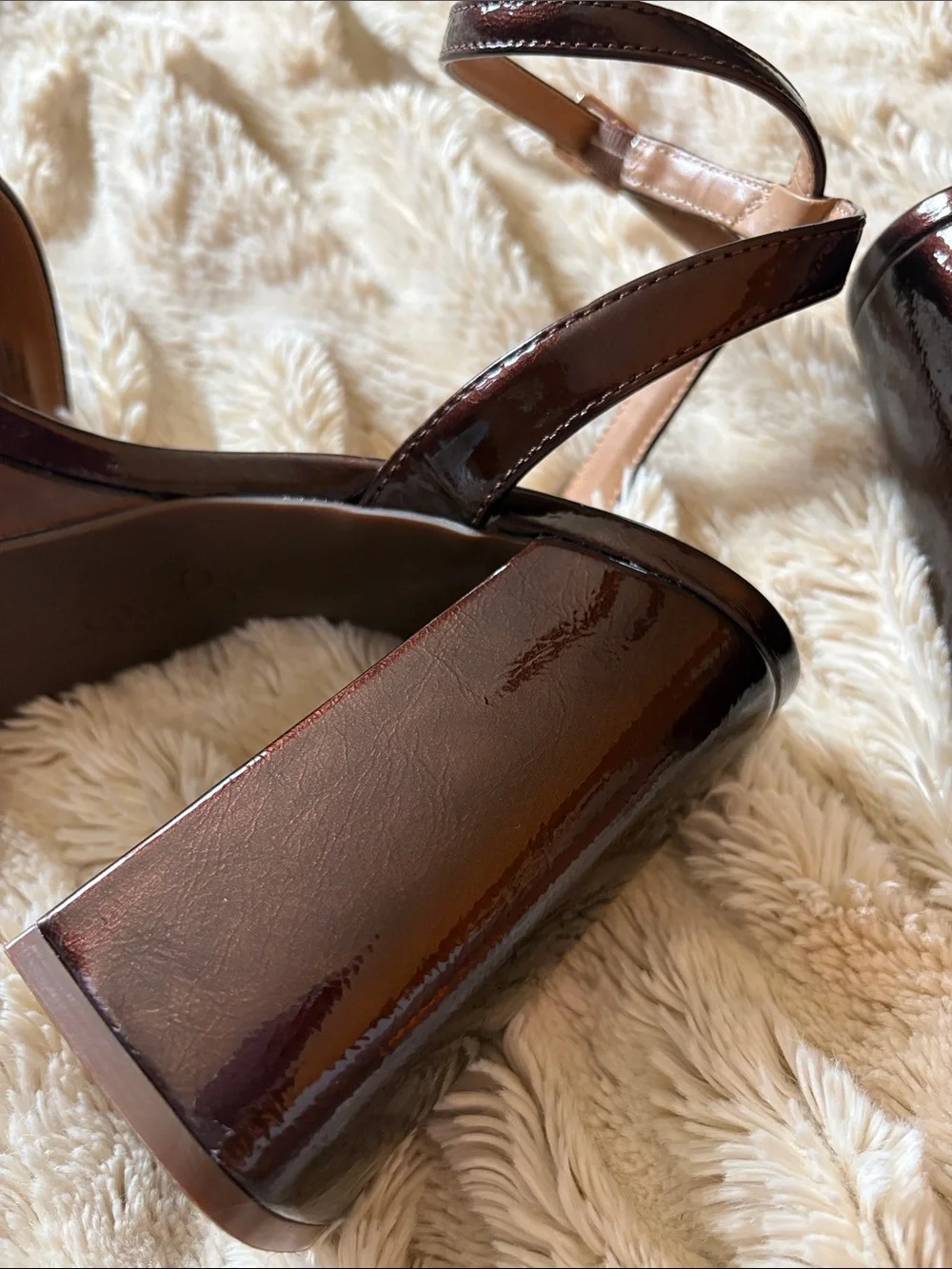 Jessica Simpson Dark Brown Patent Platform Block Heel Sandals